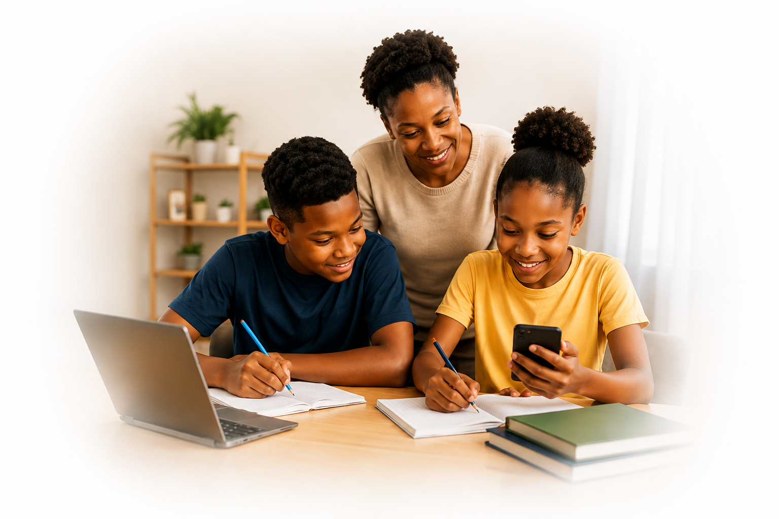Kenyan learners studying together with a parent